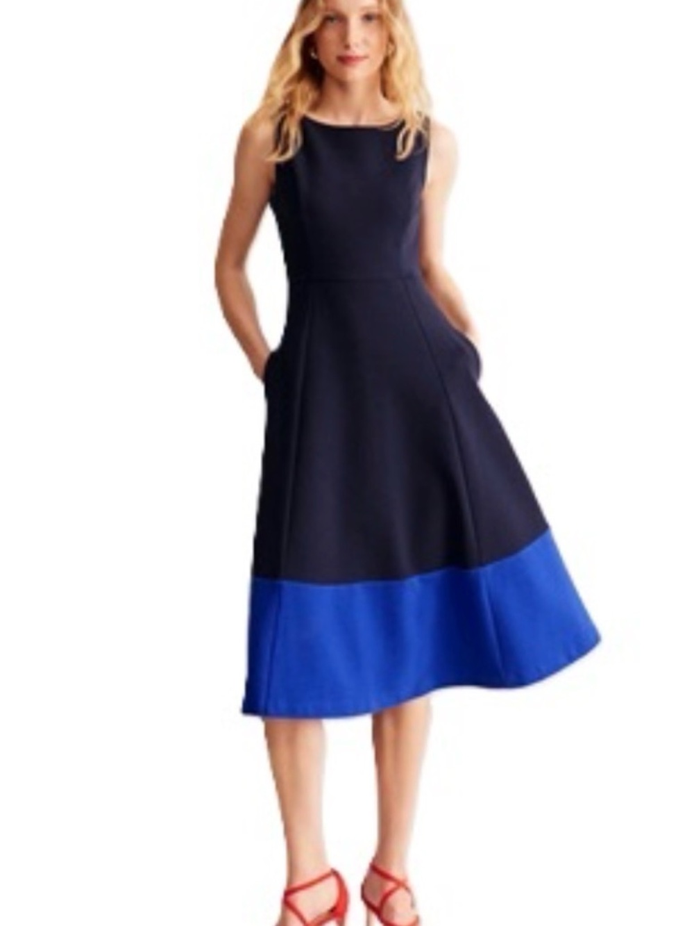 Boden scarlet Ottoman Ponte blues corporate mom Sleeveless Midi Dress Sz 14W